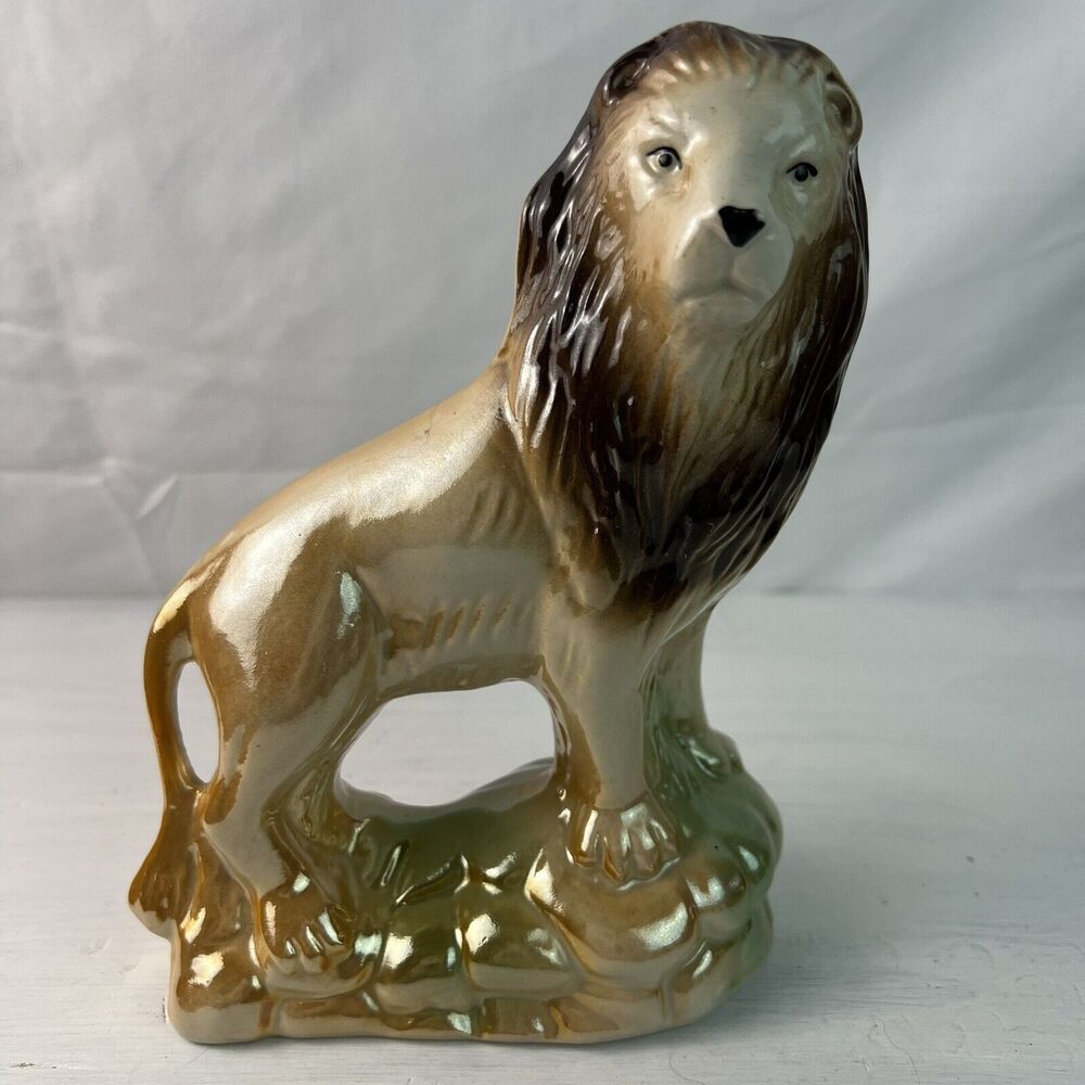 Vintage Lusterware Lion Figurine Mid Century Modern Majestic Made In Brazil
